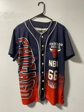 Chicago Bulls Navy & Red Button-Up Baseball Jersey